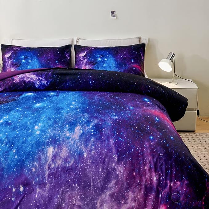 Galaxy Bedding Twin,Girls Purple Comforter Set,Twin Size Comforter Set for Boys Kids,Teen Girl Bedding Set Twin,Space Bedding,Kids Comforter Set for Girls,Twin Girl Comforter Set