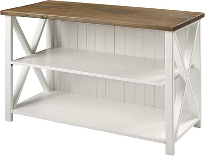 Walker Edison 2 Tier Modern Farmhouse Wood Bookcase Bookshelf Storage Home Office Storage Cabinet, 52 Inch, White