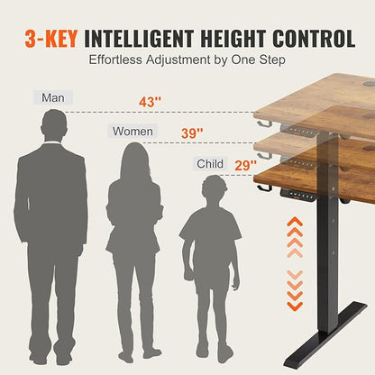 VEVOR Height Adjustable Desk, 47.2 x 23.6 in, 3-Key Modes Electric Standing Desk, Whole Piece Desk Board, Sturdy Dual Metal Frame, Max. Loading 180 LBS Computer Sit Stand up Desk, for Home and Office