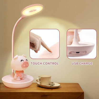 Kids Desk Lamp Pink, Dimming Desk Lamp for Girls with Exclusive Cartoon Look, Cute Night Light for Kids Bedroom, Eye-Caring LED Portable Reading Lamp for Child, Unique Gift (Pink Pig)