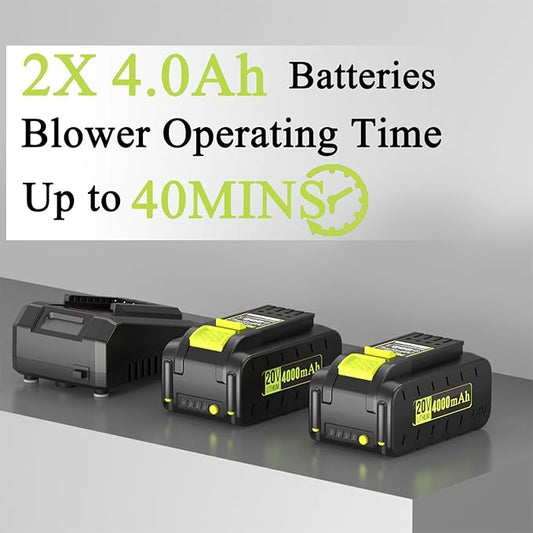 Pro Chaser Battery Powered Cordless Blower - 380 CFM with 2 X 4.0Ah 20V Batteries & Fast Charger, Lightweight Electric Leaf Blowers, 2 Variable Speed, Ideal for Yard, Patio & Sidewalk (Green)