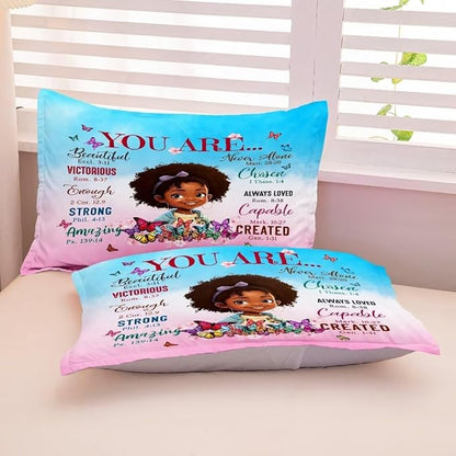 Black Girl Comforter Set Full for Kids Teens,God Says You are Comforter Set for Black Women,Black Girl Magic Bedding Set,African American Girl Bed Bedroom Set