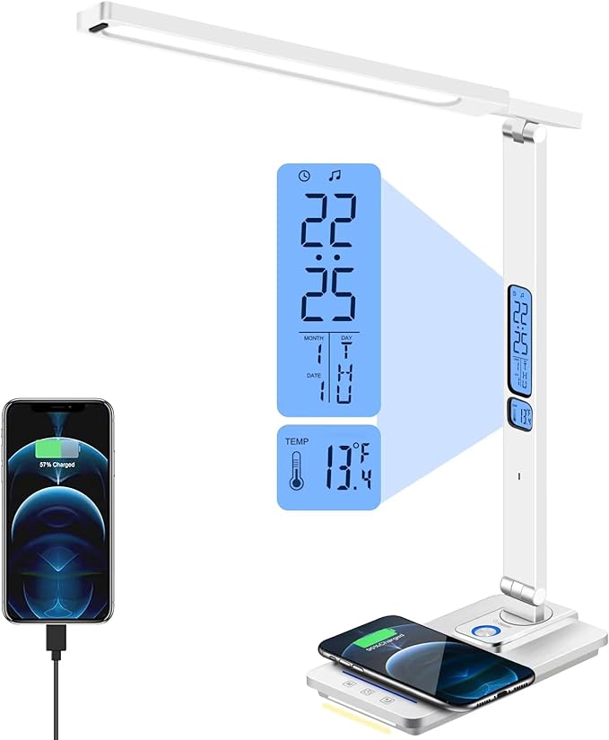 AFROG 5th Gen Multifunctional LED Desk Lamp with USB Charging Port,1800Lux Super Bright,5 Lighting Mode,7 Brightness, Touch Control, Auto Timer, 12W Office Table Lamp