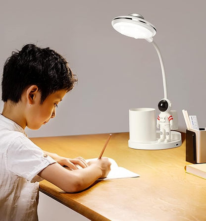 Desk Lamp for Teens Astronaut Desk Lamp with Projection Light and Pen Holder, Kids LED Desk Lamp for Bedroom Reading, Stepless Dimming Desk Lamp Eye-Caring for Studying