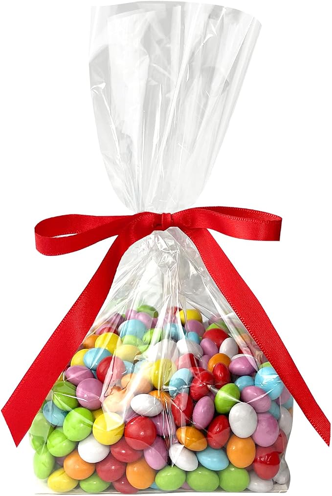 Morepack Gusseted Flat Bottom Cellophane Bags 4x4x10 In 50Pcs | with Paper Insert