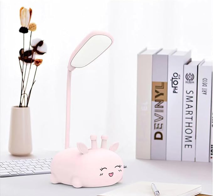 Cute Deer Lamp USB Rechargeable Reading Light,LED Desk Lamp for Kids, Portable LED Table Light, Flexible Gooseneck Eye-Care Cartoons Small Desk Lamp Girls Gifts (Pink)