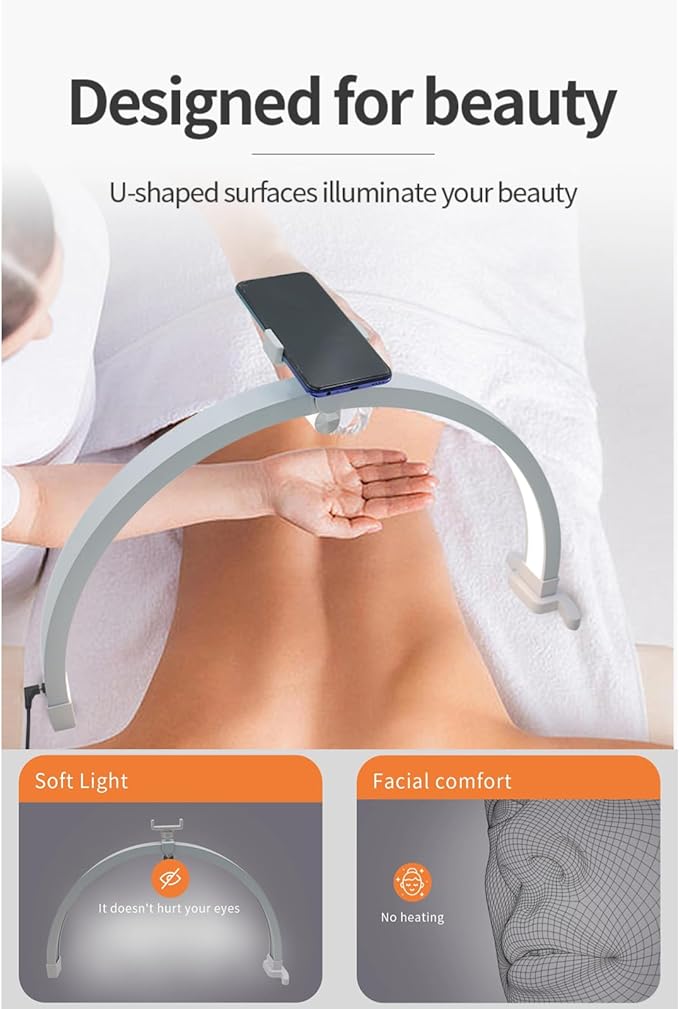 Half Moon Lamp for Lash Extension, 20W 3200 to 5600K Foldable Esthetician Light Eyelash Lamp with Phone Holder, Portable Nail Desk Lamp Lighting for Beauty Skincare Lashes