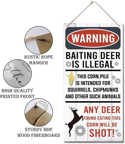 Warning Signs, Funny Hunting Sign Wall Decor, Baiting Deer Is Illegal Sign, Decorative Wood Hanging Wood Plaque, Man Cave Bar Cabin Decor, Pub Decor, Farmhouse Wall Decor for Coffee & Bar