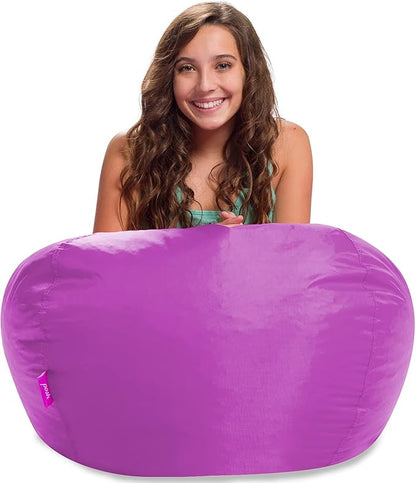 Posh Creations Structured Comfy Seat for Playrooms and Bedrooms, Large Bean Bag Chair, 100in Round Classic Bean Bag, Purple