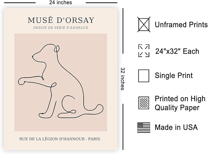 Poster Master Vintage Poster - Retro One Line Dog Drawing Print - Dog Art - Minimal Gift for Men, Women, Animal Lover - Abstract Wall Decor for Home, Office, Bedroom, 24x32 Unframed Wall Art
