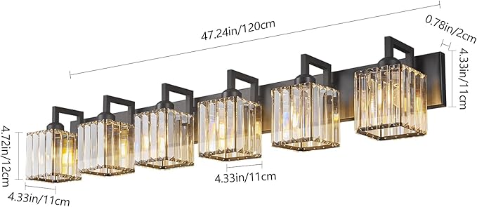 Modern Crystal Bathroom Vanity Light 6-Lights Black Modern Crystal Wall Lamp Bathroom Modern Crystal Vanity Lighting
