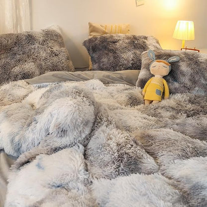 Faux Fur Kids Girls TD Black Comforter Sets Twin/Full - 3PC Bed Set Warm Comfortable Soft Plush Flannel Velvet Fluffy Fuzzy Bedding（Comforter x 1 Pillowcases x 2）