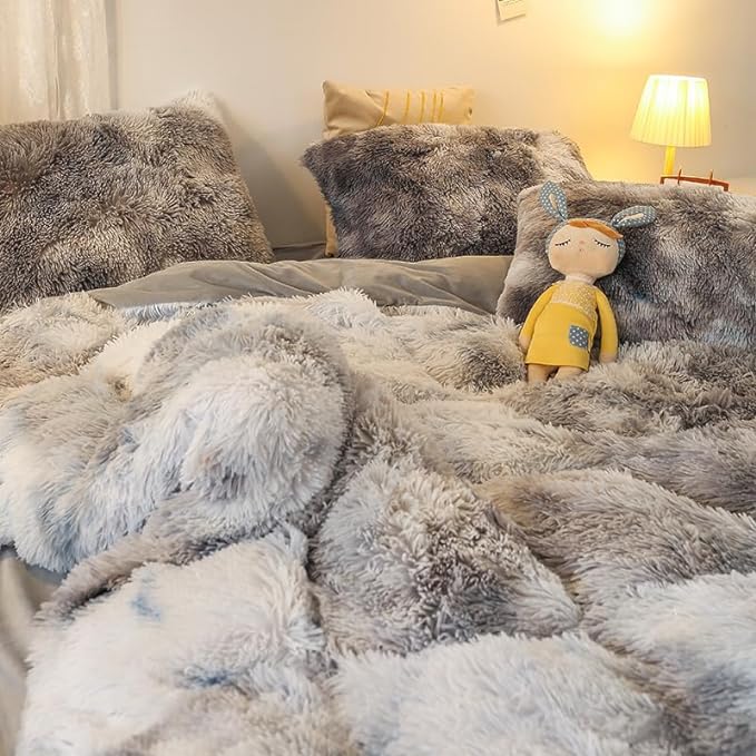Faux Fur Kids Girls TD Black Comforter Sets King - 3PC Bed Set Warm Comfortable Soft Plush Flannel Velvet Fluffy Fuzzy Bedding（Comforter x 1 Pillowcases x 2）