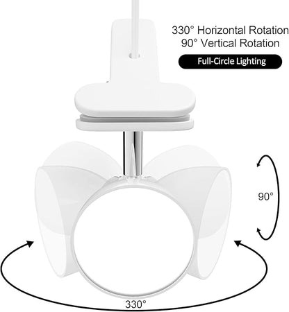 LED Clip on Light Book Reading 5W Super Bright 330° Rotation Clip on Lamp for Bed/Desk Lamp with Clamp White