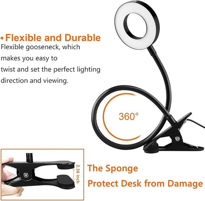 Clip on Light Reading Lights, 48 LED USB Desk Lamp with 3 Color Modes 10 Brightness, Eye Protection Book Clamp Light, 360 ° Flexible Gooseneck Clamp Lamp for Desk Headboard Video Conferencing