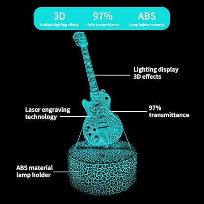 Guitar 3D Night Light Illusion Lamp,16 Color Changing with Remote Control,Bedroom Decor Xmas Birthday for Musical Lover Men Women Family, Friends