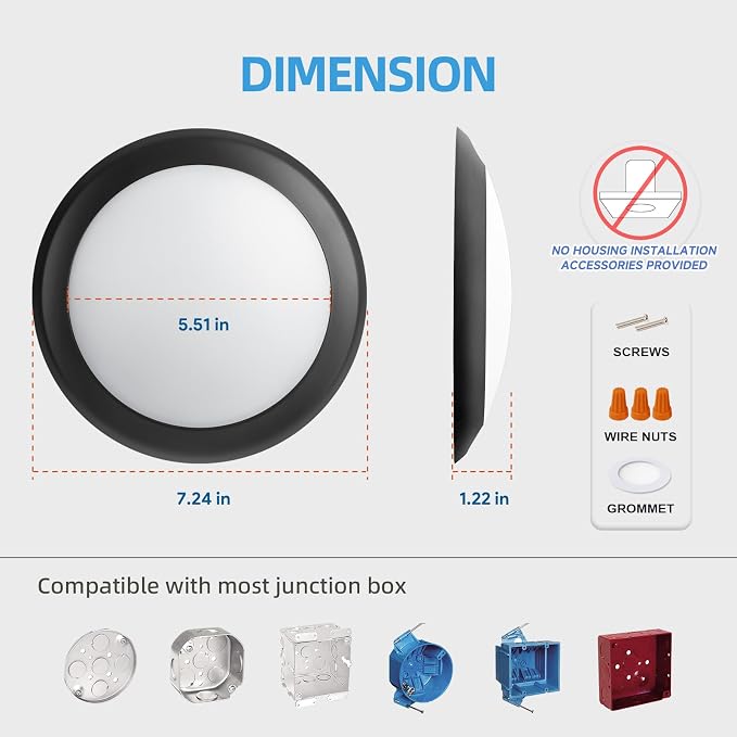 ECOELER 5/6 Inch Dimmable LED Disk Lights, 16.5W Recessed Retrofit Ceiling Downlight, 1100lm 3000K Warm White, Low Profile Flush Mount Disk Light for J-Box or Recessed Can, ETL-Listed, Black, 12 Pack