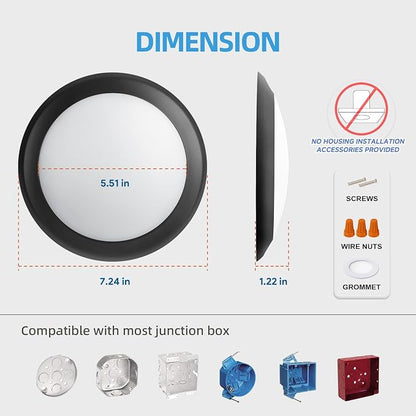ECOELER 5/6 Inch Dimmable LED Disk Lights, 16.5W Recessed Retrofit Ceiling Downlight, 1100lm 3000K Warm White, Low Profile Flush Mount Disk Light for J-Box or Recessed Can, ETL-Listed, Black, 12 Pack