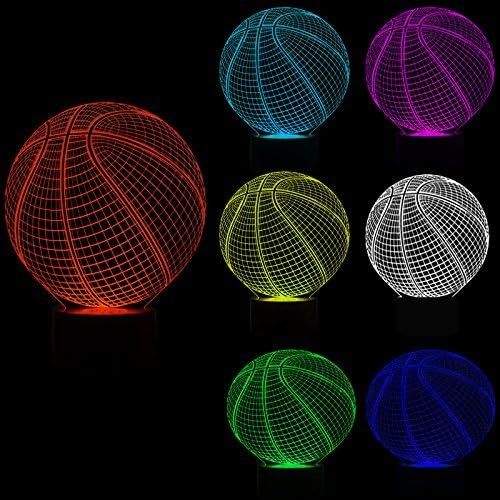 Basketball 3D Illusion Lamp, LED Night Lights for Kids Birthday Gift 7 Color Changing Touch Switch Xmas Decoration Nightlight Children Room Bedroom Decorations Toys for Sports Theme Fans