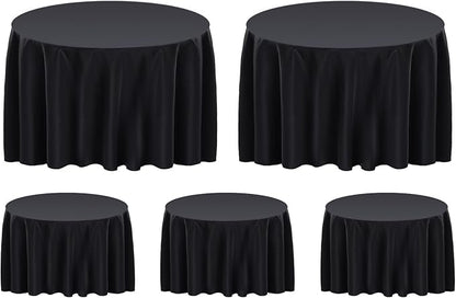 Surmente 132 inch Round Tablecloths -5 Pack Black Round Table Cloths, Polyester Fabric Table Covers for Wedding, Party, Banquet, or Restaurant