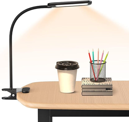 Desk Lamp with Clamp, 8W Clip on Light with 3 Lighting Modes, 10 Brightness Level, Eye-Caring Reading Lamp, Flexible Gooseneck Clamp Lamp, USB Desk Light for Bed Headboard Home