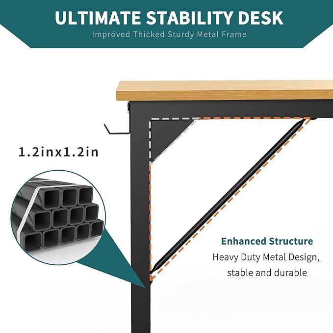 SMUG Computer Desk 32 Inch Home Office Writing Wood Storage Bag & Headphone Hook Small Spaces Simple Bedroom Work Study Kids Table, Natural