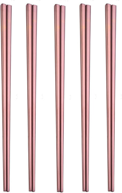 Stainless Steel Chopsticks,Reusable ,Dishwasher Safe , Easy to Use（5 PCS,Rose gold）
