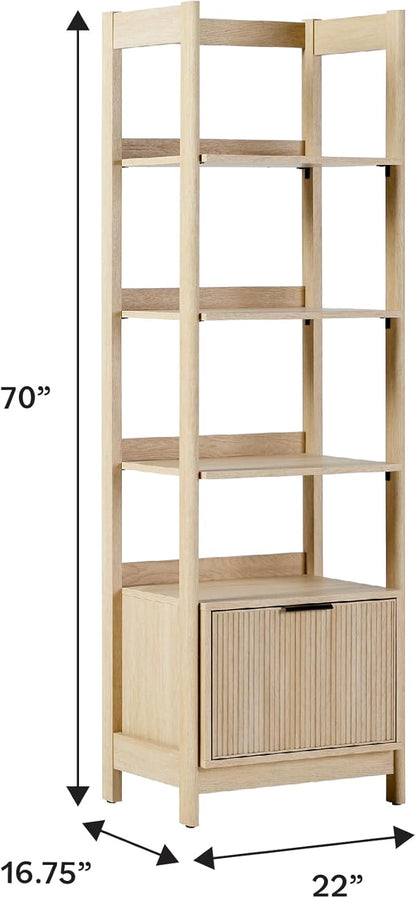 Walker Edison Modern Narrow Open Bookshelf Bottom, 22 Inch, One-Drawer Coastal Oak
