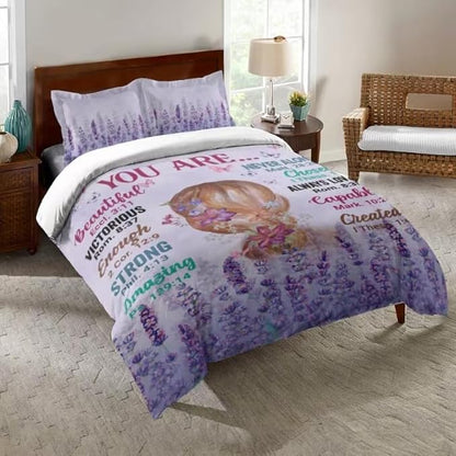 Girls Purple Comforter Sets Queen Size for Girls, Pretty Blonde Girls Love Purple Floral Quilt Bedding Sets for girls Bed in A Bag Comforter Set with 2 Pillowcases