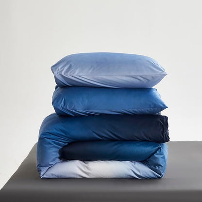 Blue White Gradient Comforter Set Queen Blue Velvet Bedding Comforter Modern Plain White and Royal Blue Gradient Soft Quilt Farmhouse Flannel Comforter Warm Queen Bed Comforter