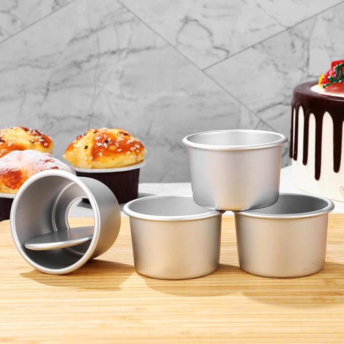 2Inch Cake Pan Set of 4, Nonstick Stainless Steel Smash Cake Pans, Round Mini Cake Pans Tin Small Size for Baking Muffin Fondant Cheesecake Mold Healthy Dishwasher Safe