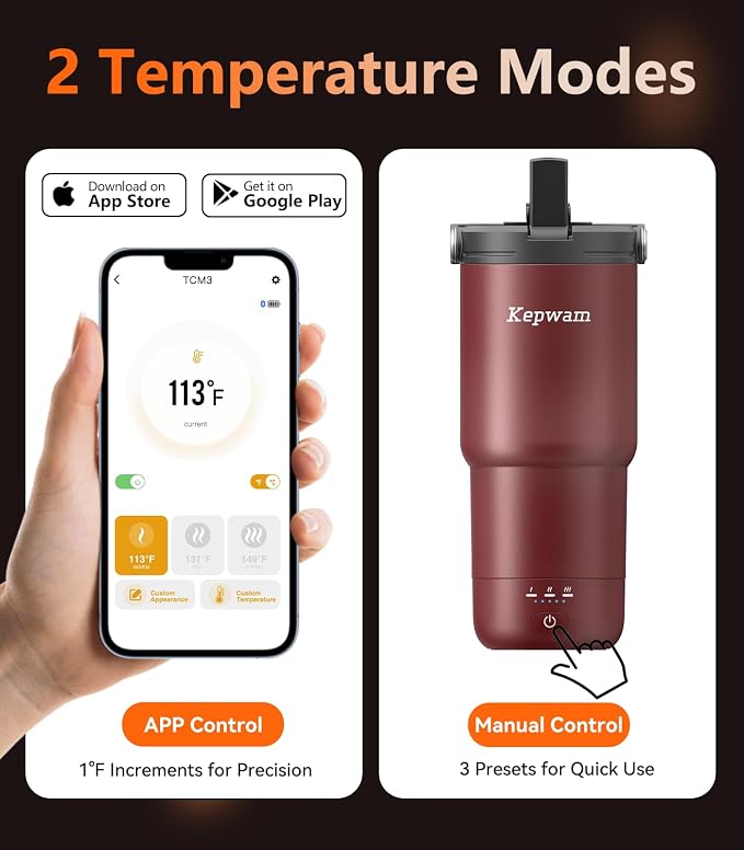 Kepwam Heated Coffee Mug Rechargeable T3, 20oz Self-Heating Travel Mug for Coffee with 1℉ Precise Temperature Control & App, Portable Cup Warmer for Outdoor & Car (Fits Cup Holders)