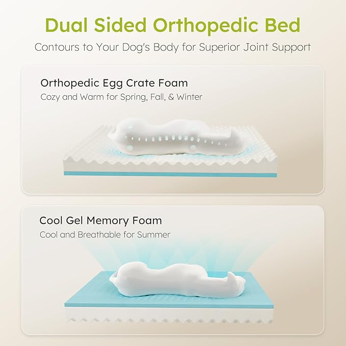 XXL Dog Bed for Extra Large Dogs, Giant Orthopedic Dog Bed with Cooling Gel Memory Foam, Waterproof Dog Bed with Removable Washable Cover, 53" Dog Sofa Bed Dutch Velvet with Bone Toy, Brown