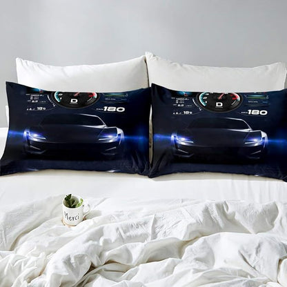 Erosebridal Teens Race Car Comforter Set Queen Size, Kids Cool Speed Racing Car Quilt Set, Extreme Sport Bedding Set for Boys Youth Adult Bedroom, Black Automobile Quilted Duvet for Bedroom