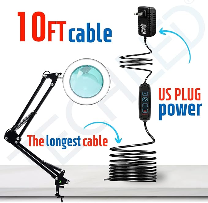 Magnifying Glass with Light and Stand, Desk Ring Light, 3 Color Modes Stepless Dimmable, Desk Lamp, Clamp Light, Office Desk Lamp for Close Work, Repair, Reading, 12w, Adjustable Desk Lamp