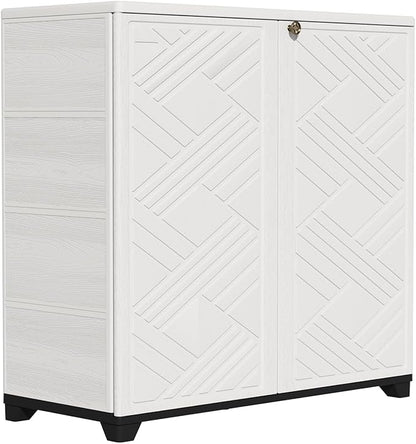 ZZM Indoor/Outdoor Storage Cabinet Waterproof, 34"x15"x34" Plastic Outdoor Storage Box for Garden Balcony Bathroom, All Weather Outdoor Storage Clearance, DIY Usage, with No Shelf (White)