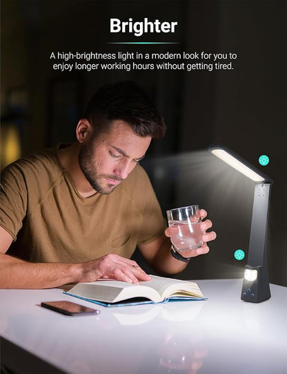LED Desk Lamp with Night Light 3 Color Dimmable Rechargeable Memory Function Battery Powered, Foldable Portable Design for Home Office、 college dorm room and Dormitory