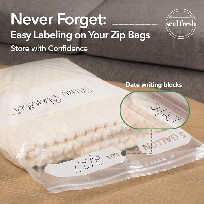 Seal Fresh 5 Gallon Large Plastic Storage Bags – 18" x 24" (30 Count) – Reusable XXL Extra Large Clear Jumbo Zip Bags with Sealable Zipper Top For Clothes, Travel, Moving