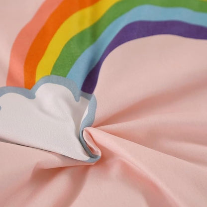 3PCS Rainbow Comforter Set Twin, Cute Pink Twin Size Flower Cloud and Rainbow Comforter Aesthetics, Super Soft and Comfort Microfiber, Kawaii Girls’ Bedroom Decor for Kids, Teens, Children, Women