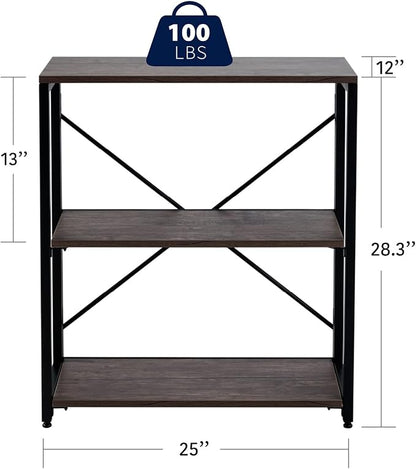 Bookshelf,3-Tier Folding Bookcase,Industrial Book Shelf,Rustic Wood Storage Shelves,Tall Bookshelf,Shelves For Bedroom,Office,Kitchen,Living Room,Study Room,No Assembly Folding Bookshelf,Black
