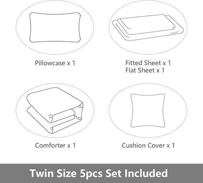 5 Pieces Bed in A Bag Gamer Bedding Set for Boys Kids Adult Gaming Comforters Set,Boys Bed in A Bag Set Twin Size Comforter with Fitted Sheet Flat Sheet Pillowcase pillowsham,DJTH5028Twin