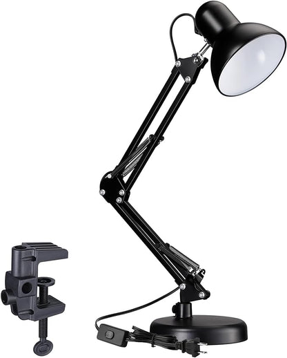 TORCHSTAR Metal Desk Lamp with Clamp, Swing Arm , Architect Adjustable Gooseneck Table Lamp, Clip Desk Lights for Home Office, Work, Study, Reading, E26 Base, Multi-Joint, Black