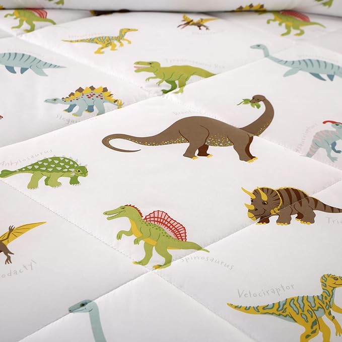MAG 3Pcs Dinosaur Comforter Set,White Base Full Bedding Comforter Set,for Toddlers Kids,Boys Teens and Girls,Super Soft Microfiber, Full Size (1 Comforter + 2 Pillowcases)