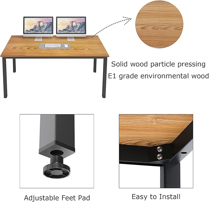 SogesGame Computer Desk, 63 inches Office Desk Computer Table Study Writing Desk Workstation for Home Office, Teak Dining Table