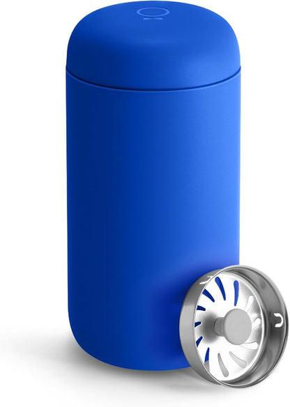 Fellow 12 oz Carter Move Travel Mug - Vacuum-Insulated Stainless Steel Travel Coffee Mug - Coffee Tumbler with Ceramic Interior and Splash Guard - Electric Cobalt