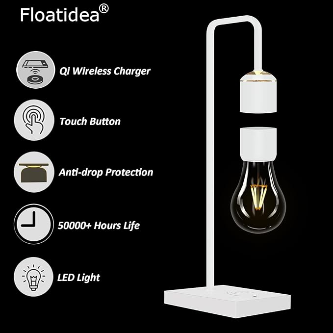 Magnetic Levitating Lamp with Phone Wireless Charging Pad 24.5" Floating White Table Lamp Nightstand Lamp Bedside Lamp White Lamp for Bedrooms & Living Room Christmas Gift Home Decoration