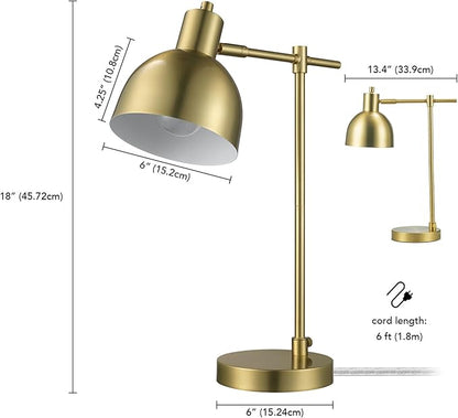 Globe Electric 61000058 18" Desk Lamp, Matte Brass Finish, Matte Black Metal Shade, Pivot Joint, On/Off Rotary Switch on Socket, E26 Base Bulb, Lamp for Living Room, Home Office