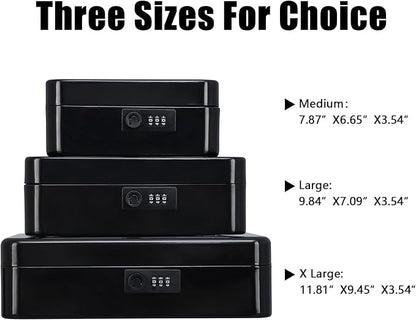 KYODOLED Large Cash Box with Combination Lock Safe Metal Money Box with Money Tray for Security Lock Box 9.84"x 7.87"x 3.54" Black