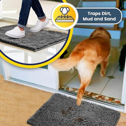 Muddy Mat® Shown on TV – Super Absorbent Microfiber Dog Door Mat for Muddy Paws, Non-Slip Washable Pet Rug, Quick Dry Chenille Entryway Carpet, Machine Washable Indoor Outdoor mat, Grey 60"x48"