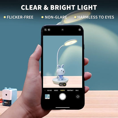 Kids Desk Lamp Pink, Dimming Desk Lamp for Girls with Exclusive Cartoon Look, Cute Night Light for Kids Bedroom, Eye-Caring LED Portable Reading Lamp for Child, Unique Gift (Blue Rabbit)